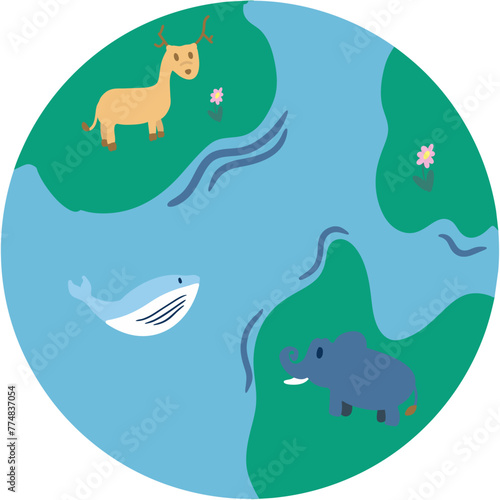 EPS file 3000*3000 300 dpi. A portraying Earth as a metaphorical zoo to showcase its diverse ecosystems and wildlife, symbolizing biodiversity and conservation efforts.