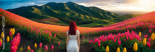 Serenity in Bloom: Beautiful Girl Finding Peace on the Hills