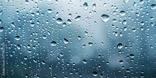 water drops on glass with blue background Raindrops on Windows background
