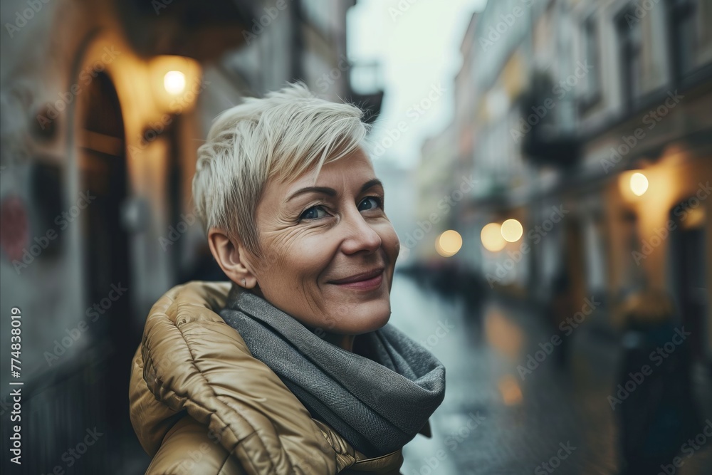 Portrait of a smiling middle-aged woman in the city. Portrait of a smiling middle-aged woman in the city.