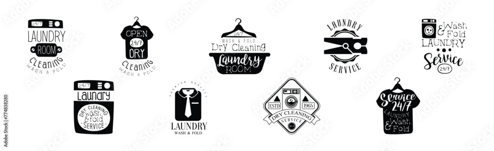 Laundry Wash and Fold Service Label and Logo Vector Set