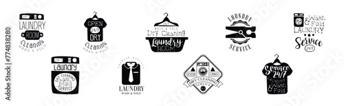 Laundry Wash and Fold Service Label and Logo Vector Set