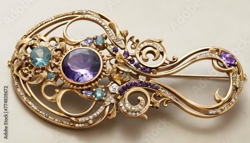 Intricate-Art-Nouveau-Inspired-Brooch-Adorned-Wit- 2