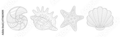 Underwater Nature Zentangle Coloring Book Object Vector Set