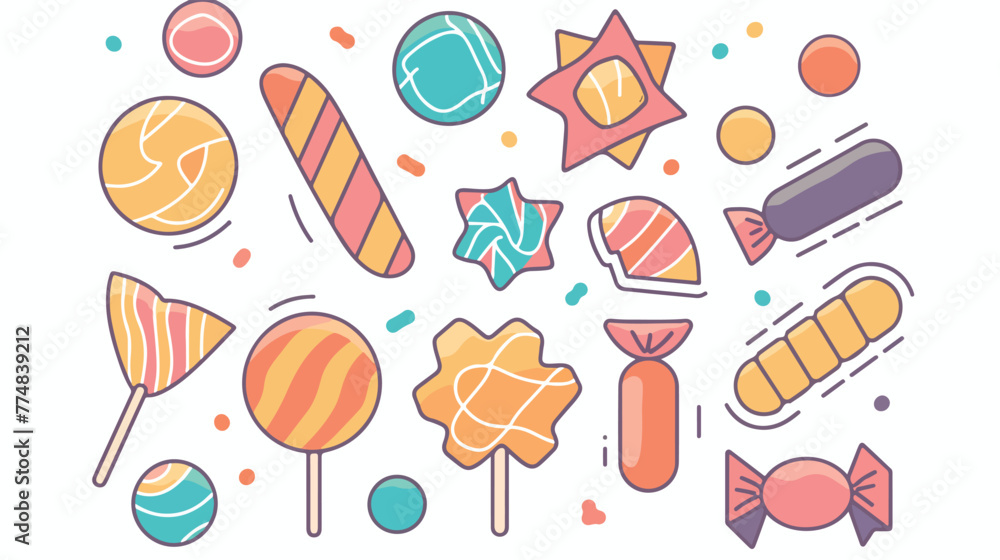 Candy vector icon. Flat colorful sweets logo with line