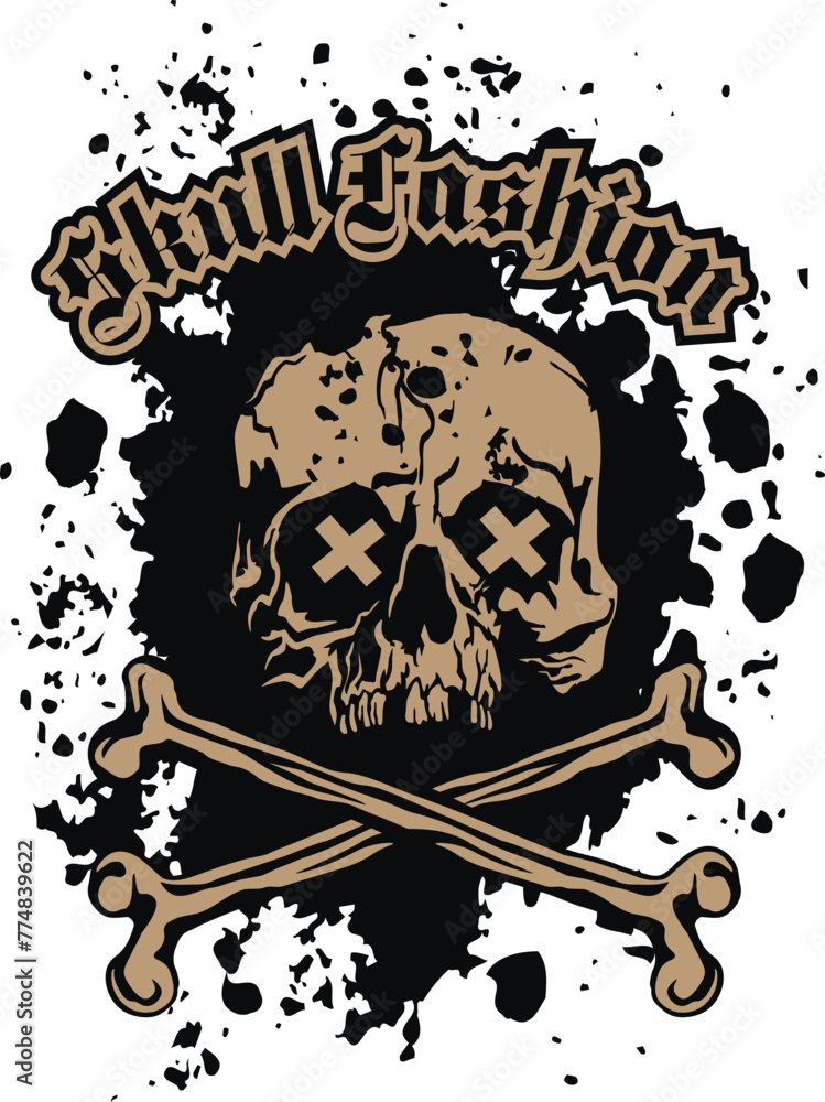 Fototapeta premium Gothic sign with skull, grunge vintage design t shirts