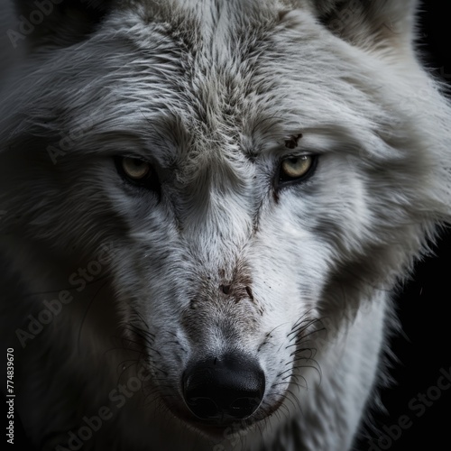 a white wolf with dirt on its face © Aliaksandr Siamko