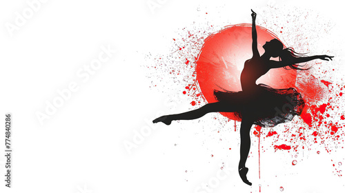 paint stroke art silhouette shadow of ballet girl performing on white background International Dance Day 29 april Design template for banner, flyer, invitation, brochure, poster or greeting card.