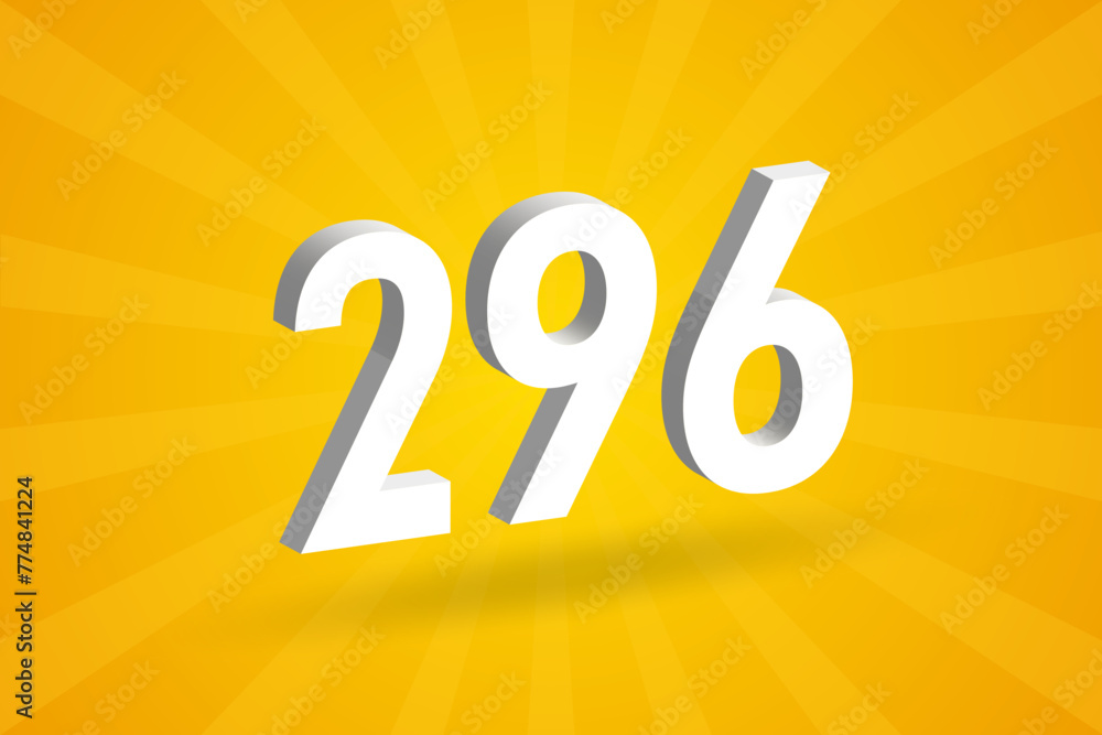 3D 296 number font alphabet. White 3D Number 296 with yellow background 3D 296 number font alphabet. White 3D Number 296 with yellow background