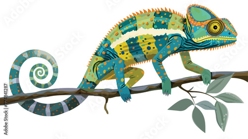 Chameleon on a branch flat vector isolated on