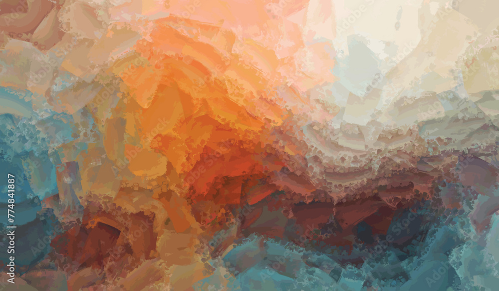 Naklejka premium gradually blended abstract soft gradient brush stroke grunge effect colorful blue green orange mustard beige background digital illustration 