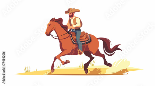 Cowboy riding on a horse flat vector isolated