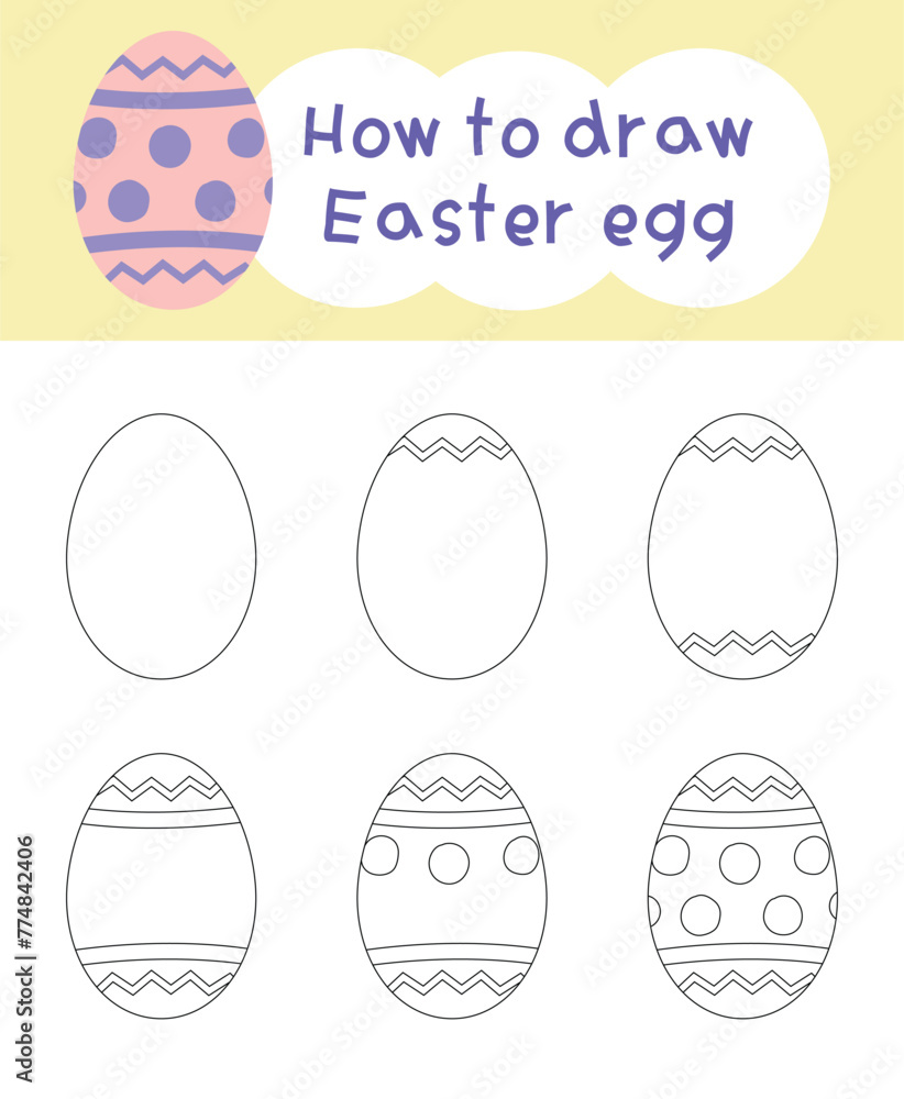 How to draw easter egg cartoon step by step for kid book, spring, coloring book and education How to draw easter egg cartoon step by step for kid book, spring, coloring book and education
