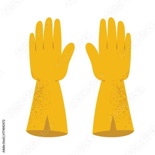 Yellow rubber gloves, for kitchen or cleaning, hand drawn vector illustration