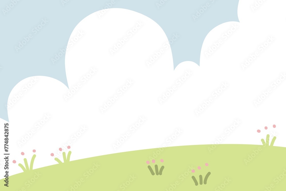 wide lawn ,sunny day with blue sky in summer illustration background
