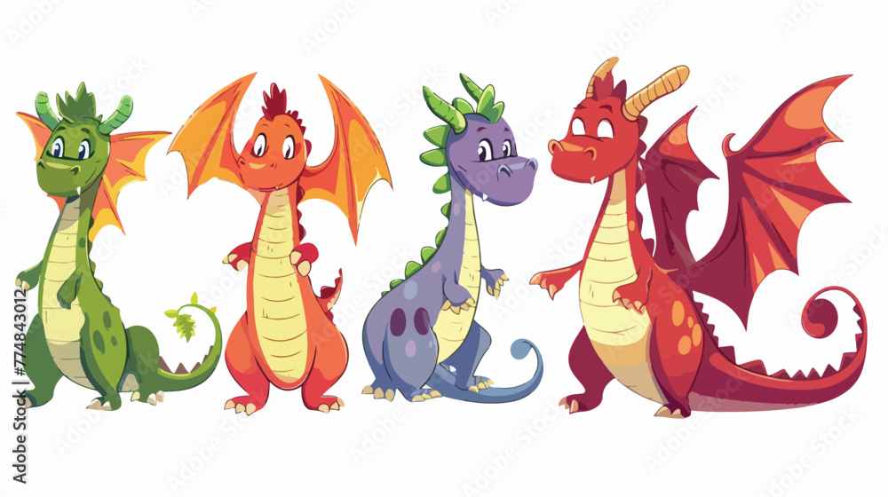 Cartoon dragon five flat vector isolated on white background