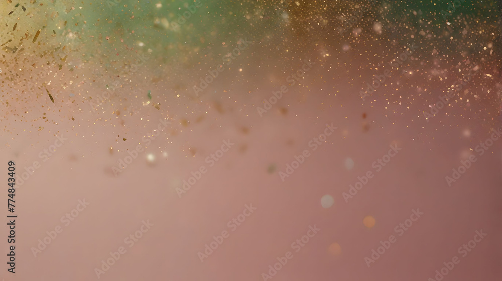 Golden pink sparkles on pink background. Light pink minimalistic festive glamorous background with scattered metal glitter in delicate pastel colors.