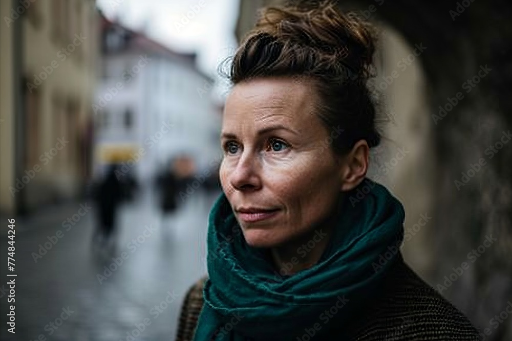 Portrait of a middle-aged woman in the old town. Portrait of a middle-aged woman in the old town.
