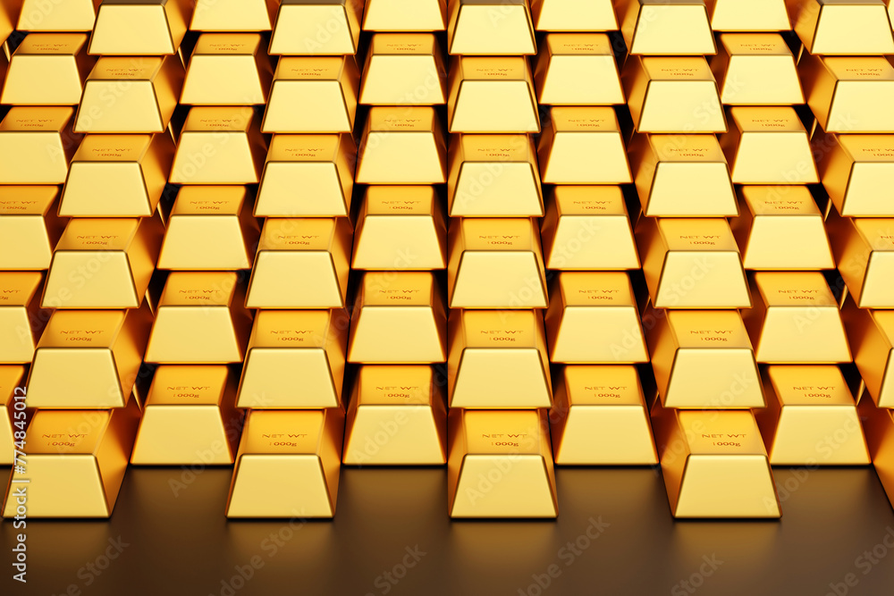 Stack of gold bar, gold ingots in a row, banking financial, 3D rendering. footage Loop. Stack of gold bar, gold ingots in a row, banking financial, 3D rendering. footage Loop.