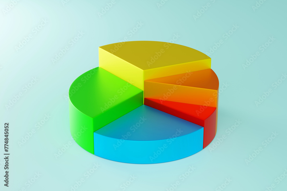 Obraz premium Pie chart, statistics data analysis financial presentation, market share, 3D rendering.