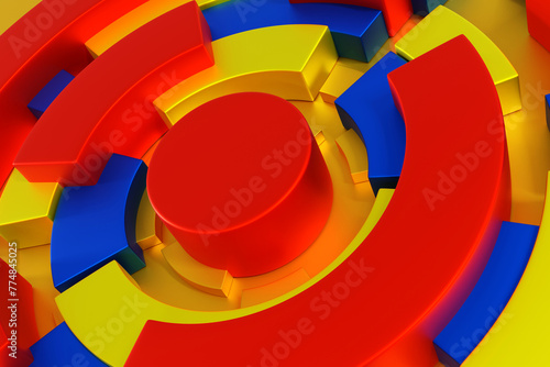 Multi color background cylinder shape and ring, 3D rendering.