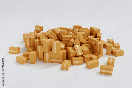 Stack of cardboard parcel box overflow  shopping delivery shipping logistic business  3D rendering.