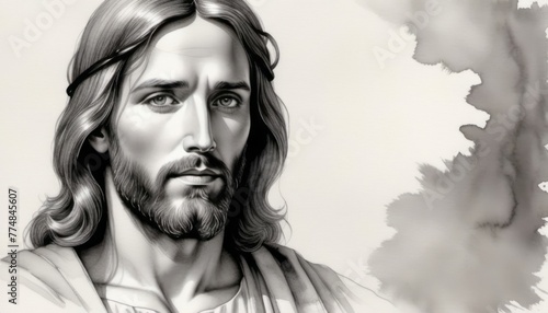 Black and White Drawing of Jesus photo