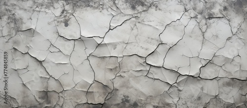 The close-up view shows a weathered white wall with evident cracks and peeling paint revealing its age and wear photo