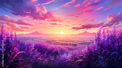 Field of lavender sunset landscape backdrop