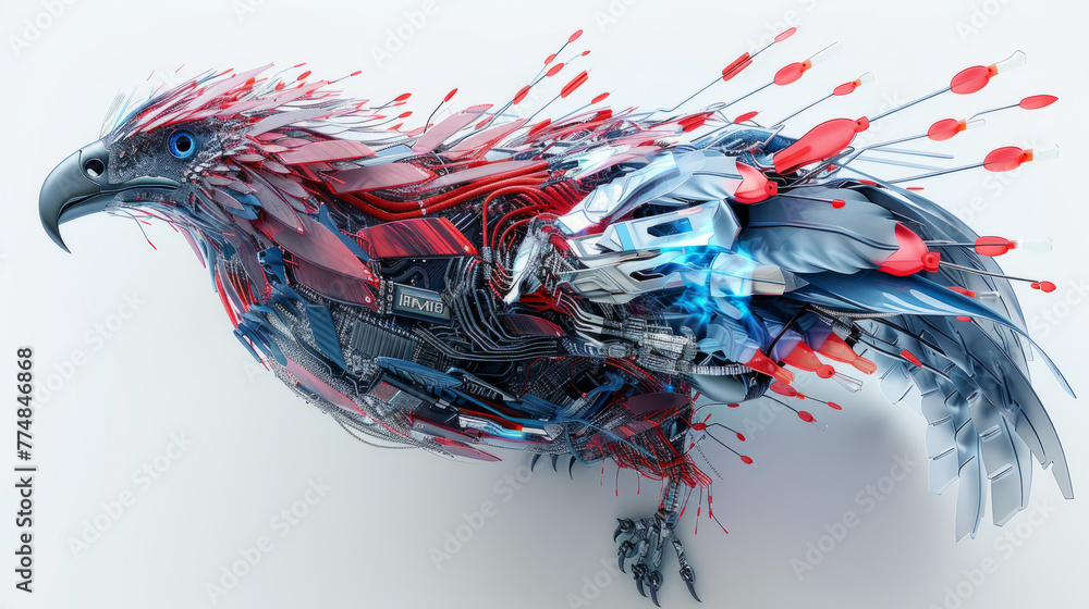 Fototapeta premium flying eagle made with red & blue colored wires concept