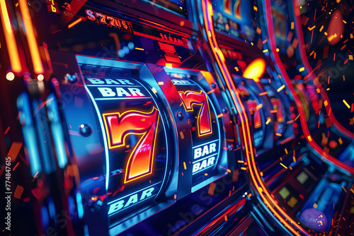Slots In the casino to play for money. Slots with sevens close up, gambling theme
 photo