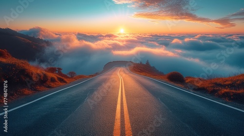 winding road far above the clouds showing the concept of dangers and challenges faced in the world of business and financial corporations
