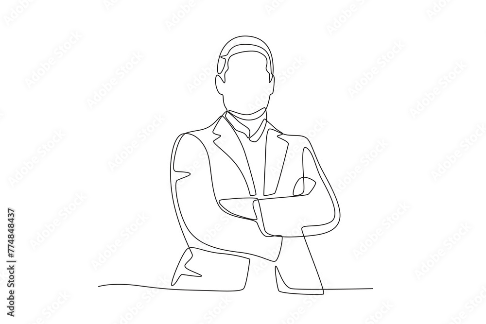 Successful business man posing.Business success one-line drawing