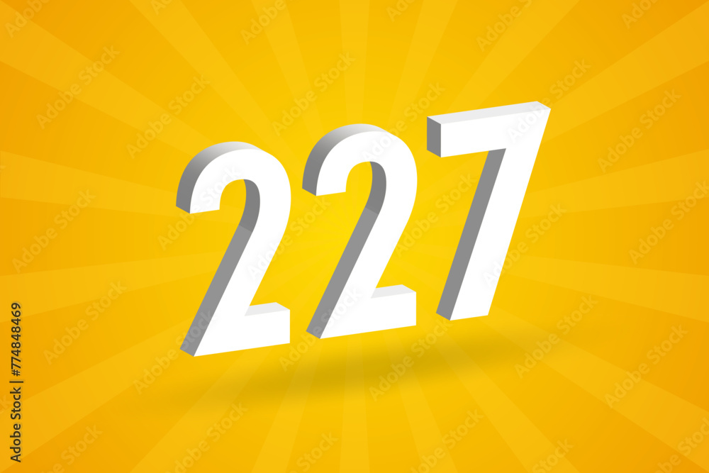 3D 227 number font alphabet. White 3D Number 227 with yellow background 3D 227 number font alphabet. White 3D Number 227 with yellow background