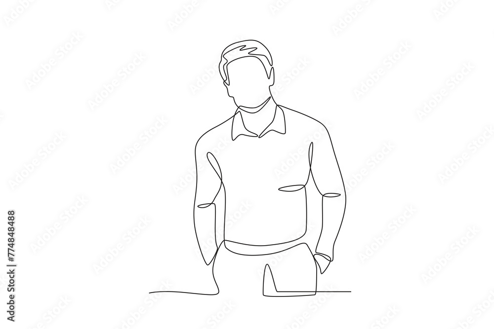 Successful business man posing in a friendly manner.Business success one-line drawing