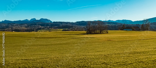 Alpine winter view near Eyrain, Irschenberg, Miesbach, Bavaria, Germany