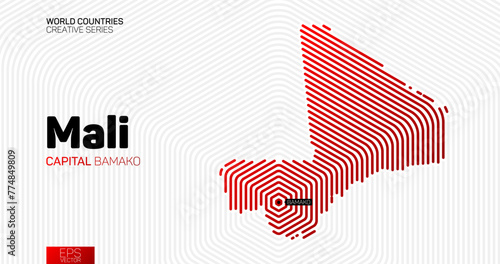 Abstract map of Mali with red hexagon lines