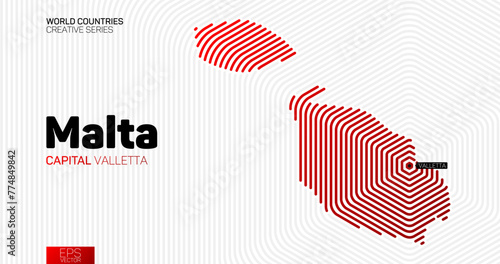 Abstract map of Malta with red hexagon lines