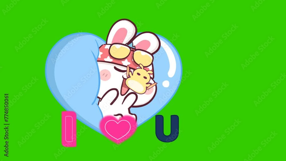 love animation, cute rabbit on green screen love animation, cute rabbit on green screen
