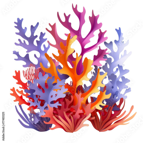 Paper Cut Style of colorful corals on transparent background