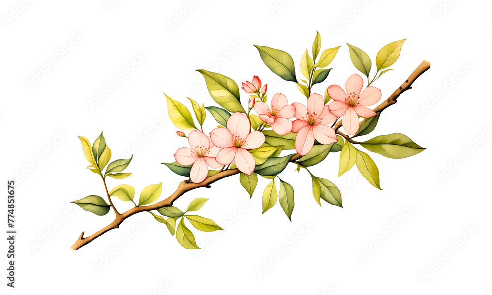 Flowering branch of tree isolated on a white background. Spring Flower, Design flowers decor for card, save the date, wedding invitation cards, png
