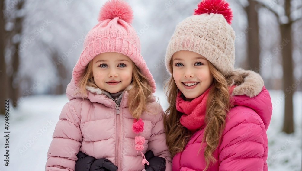 Fototapeta premium two girls in winter
