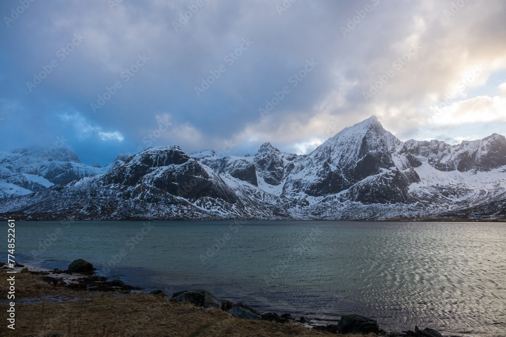 Selfjord in winter, Lofoten, Norway