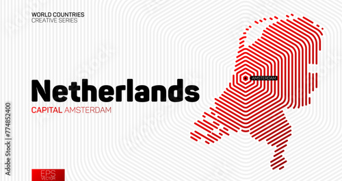 Abstract map of Netherlands with red hexagon lines