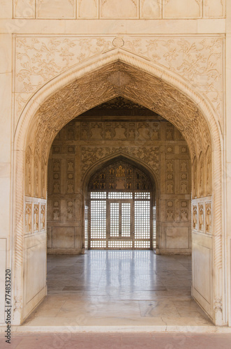 The beautiful architechture of The Khas Mahal in the Red Fort at Agra, Uttar Pradesh, India.