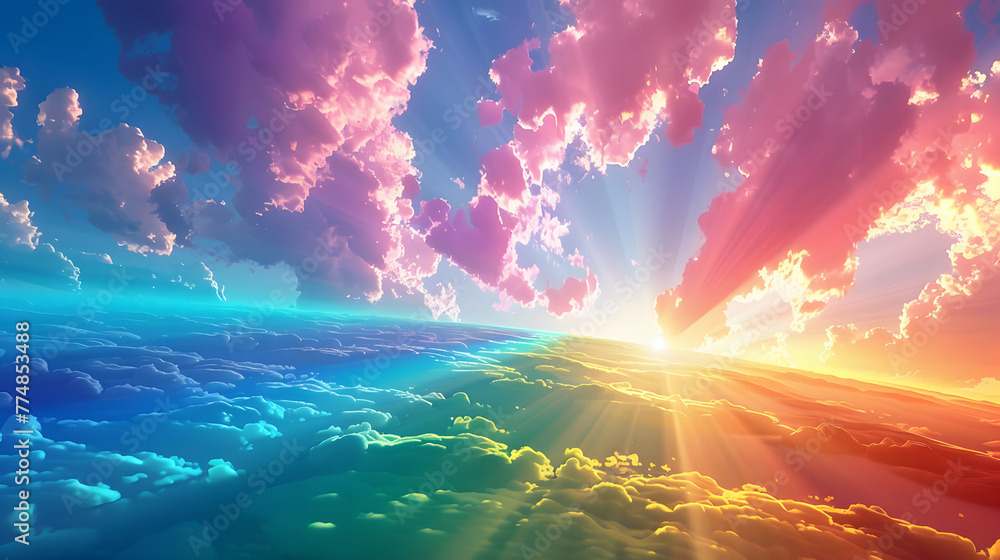 Obraz premium Colorful Rainbow Bright sky in a universe where you can change the past 