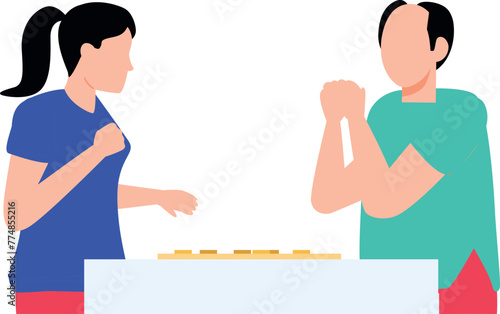 The girl is playing chess with the old man.