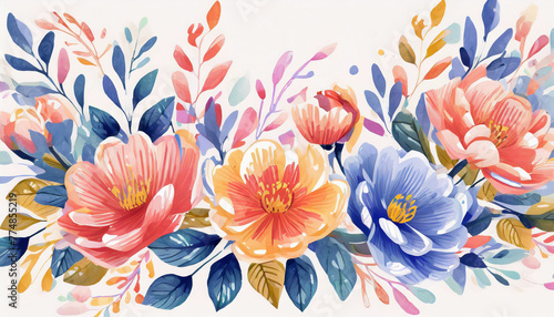 illustration de fleurs de plusieurs couleurs sur un fond blanc en effet peinture photo