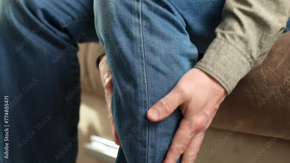 A man have a calf leg and muscle leg pain massage on pain spot point, A man have a calf leg and muscle leg pain massage on pain spot point,