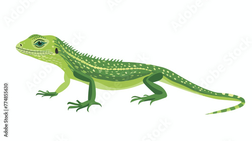 A green lizard on a white background Flat vector isolated